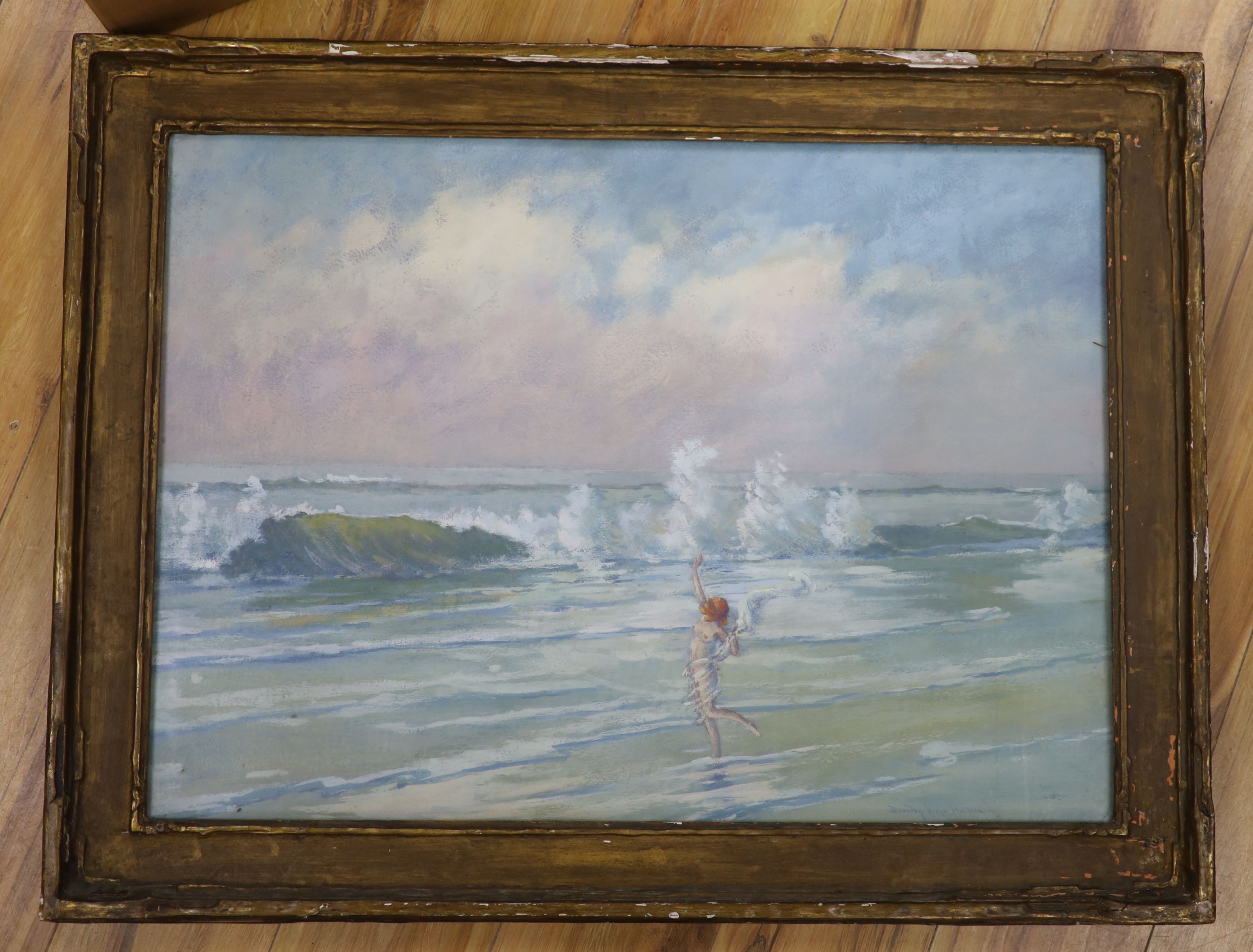 Dorothea V. Henderson (Exh.1926-1931), gouache, woman on a beach, signed, 54 x 75cm.